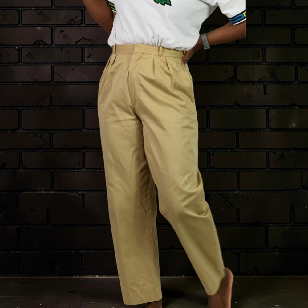 Vintage Gloria Vanderbuilt Murjani Trousers Khaki Cotton Pleated Pant Straight 4